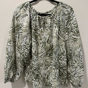 Tommy Bahama Olive and White Zebra Print Blouse
